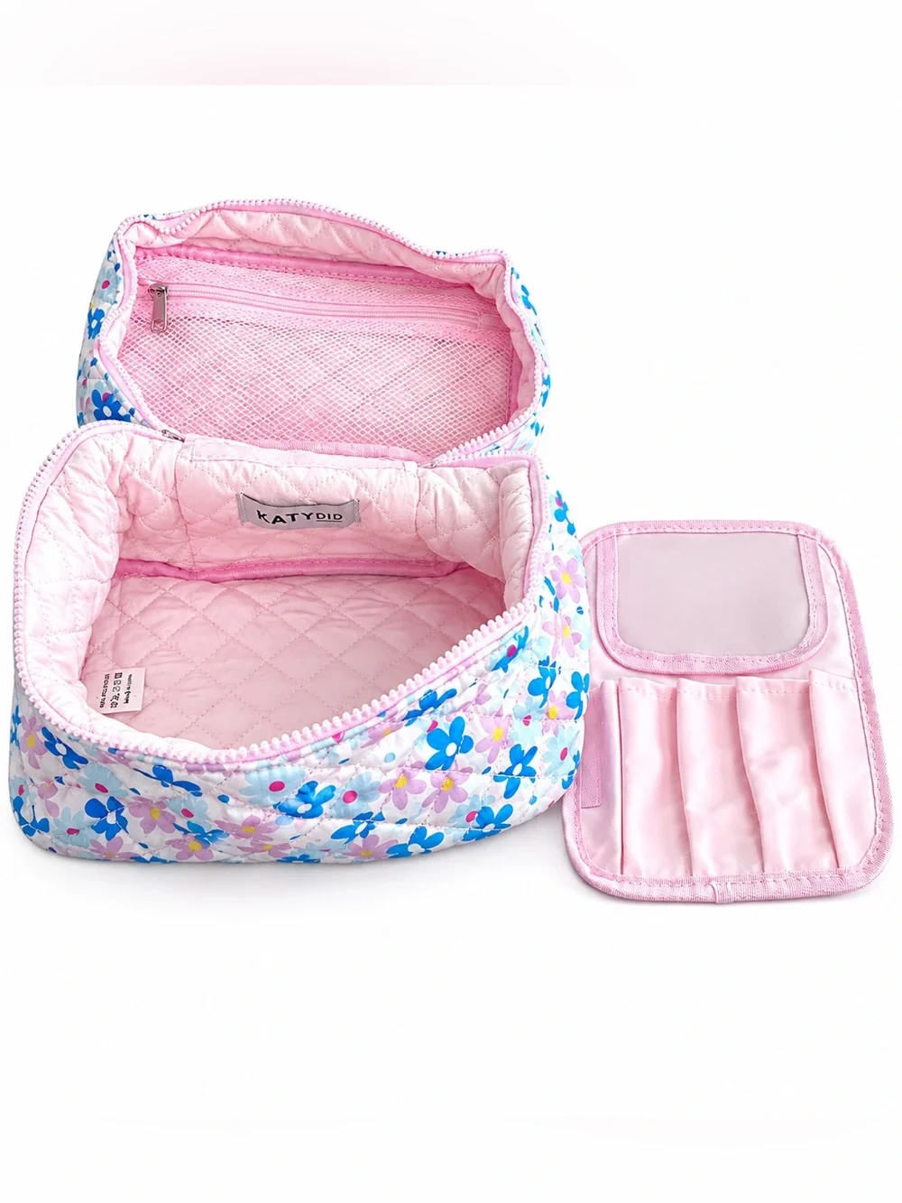 KATYDID Dainty Florals Pink Quilted Makeup Travel Bag NWT